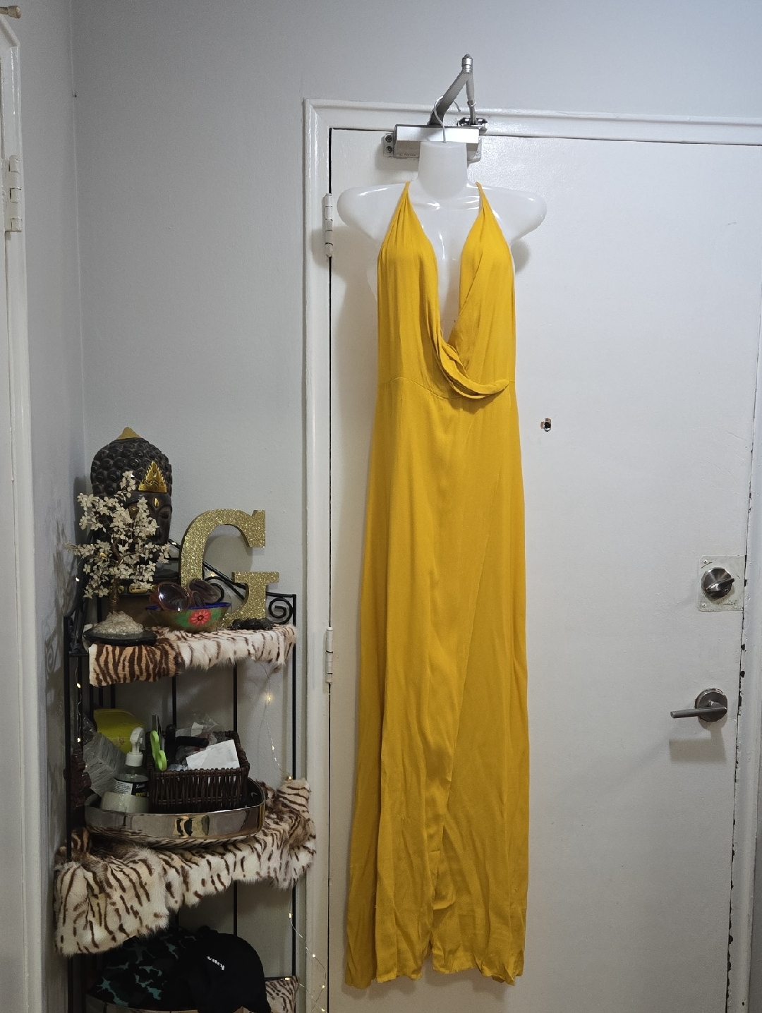 Afrm Mustard Yellow Halter Maxi Dress